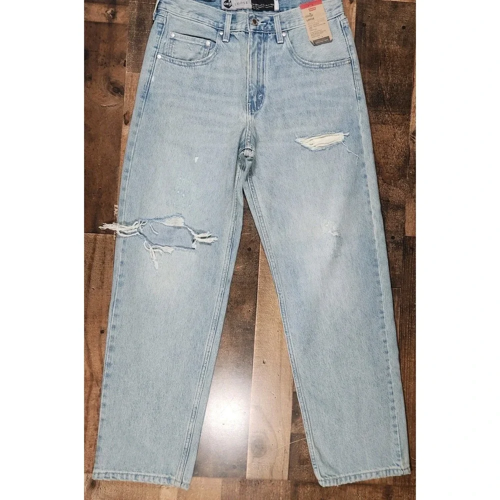 Levi's Silvertab Jeans Men 31x31 Light Blue Denim Baggy Loose Fit Distressed Rip